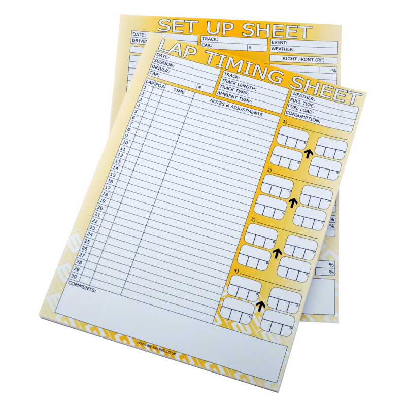 BG Racing Chassis Set Up Sheets (Pad of 50)